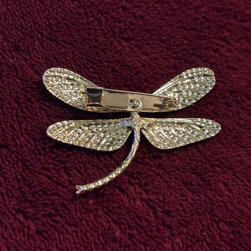 Multicolor Rhinestone Dragonfly Brooch Gold Tone Insect Pin - Picture 6 of 7